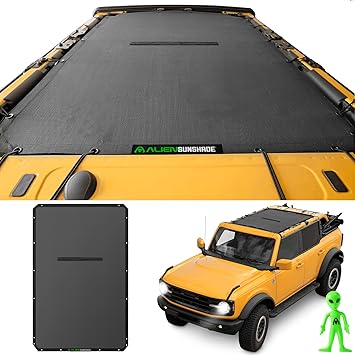 Alien Sunshade for Ford Bronco Sun Shade Black (2021-2026) - Full Length for Bronco Sunshade Bimini Top Accessories 4 Door Premium Mesh Bikini Roof Top Shade Screen Blocks UV, Wind & Noise